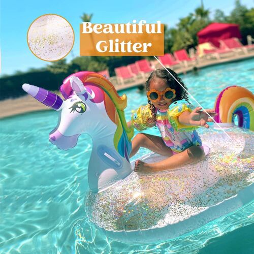 Brillos inflables Syncfun unicornio piscina flotante niños balsa piscina juguetes verano - Imagen 7 de 9