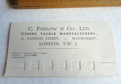 Carte Ancienne C. Farlow - Échelle/Crochet De Pêche à La Mouche - Carte Magasin Vintage - UK