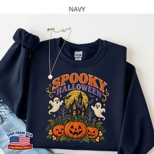 Halloween Black Cats Sweatshirt, Autumn Pumpkin Graphic Fall Crewneck