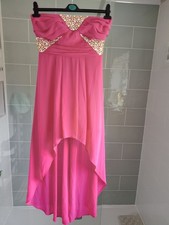 Dress evening Short front/Long back/Diamonte Jane Norman PINK SZ 10