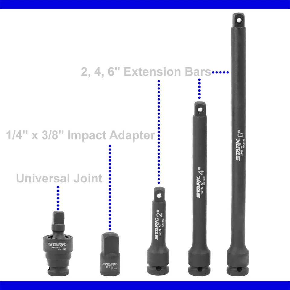Stark USA 53PCS 1/4" DR Deep & Shallow Socket SAE/Metric Extension Bar Ratchet - Image 2 of 4