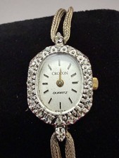 Vintage Croton Ladies Watch Diamond Bezel Oval Swiss Quartz Wristwatch For Parts