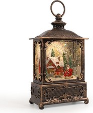 Snow Globe Lantern Christmas Table Decor with Santa Tree Lighted Scene Indoor Ch