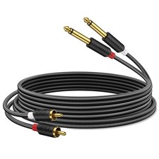 J D Gold Plated Dual 1/4" TS to RCA Cable - Stereo Audio Interconnect with Ny...
