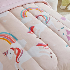 4 Pcs Light Pink Unicorn Toddler Bedding Set Girls Soft Castle Rainbow Cute Flat