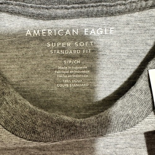 American Eagle Mens Size S Gray Striped Crew Neck T-Shirt Soft Standard Fit NEW - Picture 5 of 7