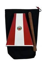 Hand Held Cowbell Painted With Colors Of PERÚ FLAG #8, Low Pitch.