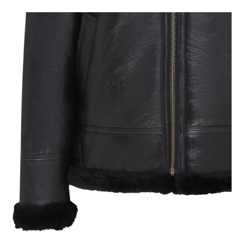 Chaqueta de vuelo bombardero de cuero de oveja de piel de oveja real negra B3 de aviador para hombre - Imagen 7 de 8