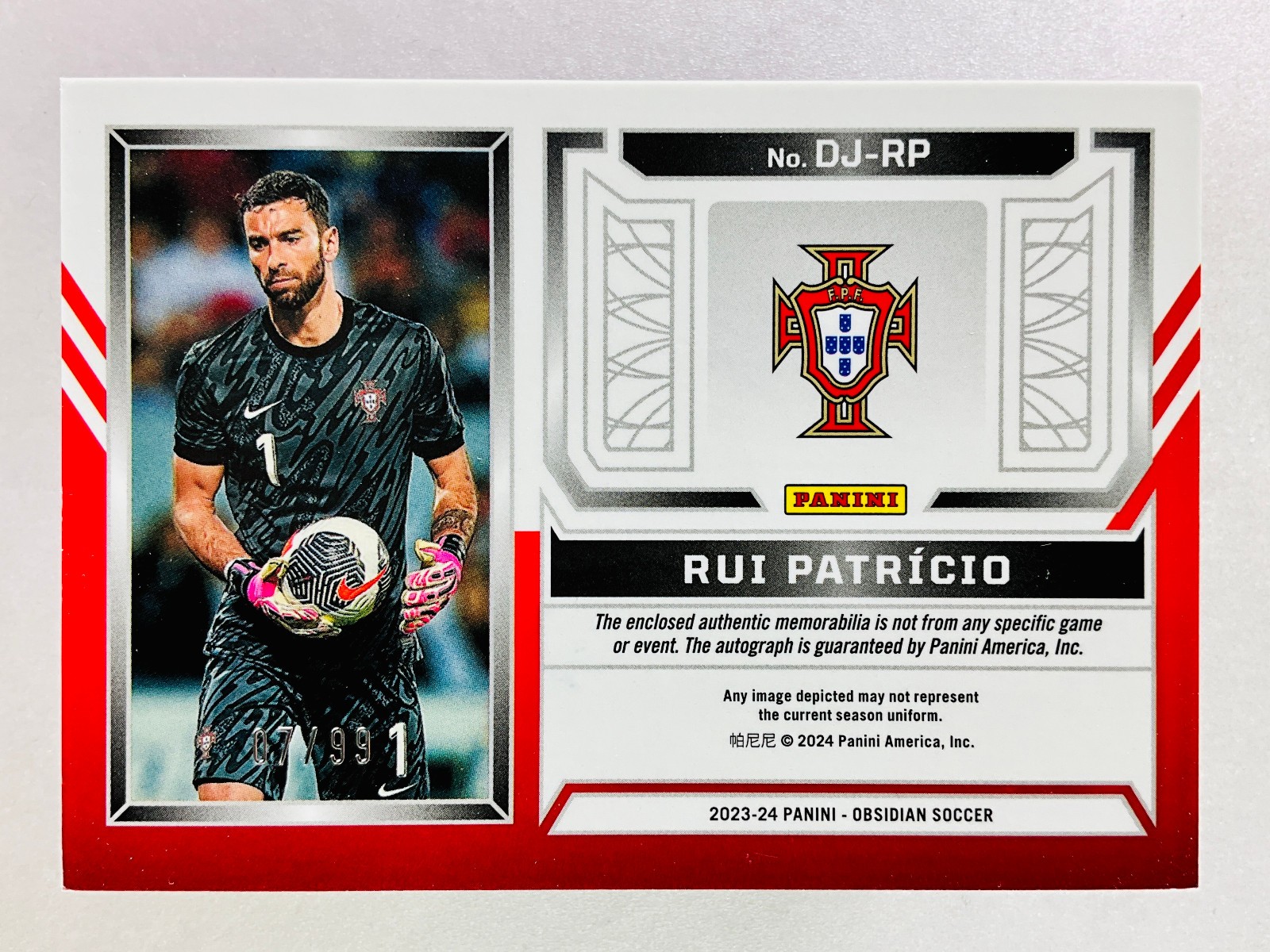 Rui Patricio Dual Patch Auto Numbered /99 Portugal Obsidian PORTUGAL ATALANTA view 2