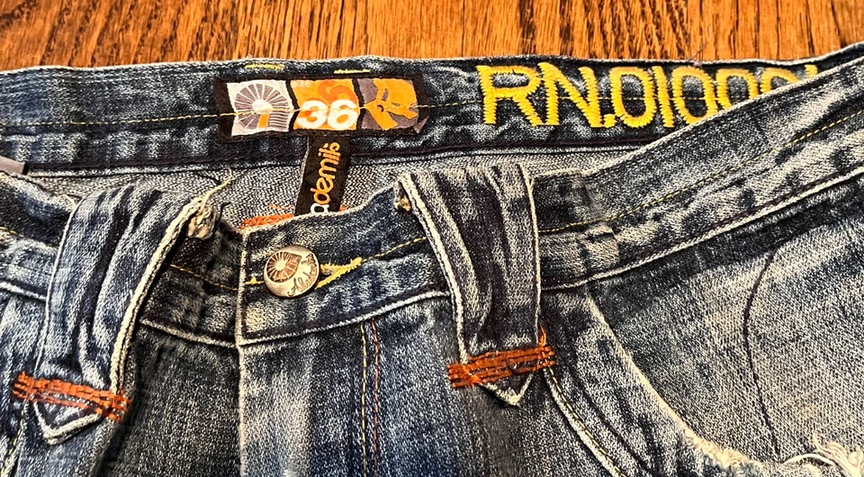 Akademiks Baggy Jeans Mens 36 x 29 Faded Wide Leg Denim Embroidered Y2K Skater - Image 4 of 4