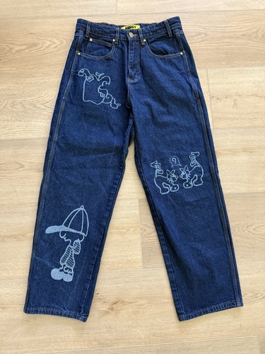 Butter Goods Baggy Jeans 29x29 Dark Wash Graphic Skate Wide Leg 100% Cotton