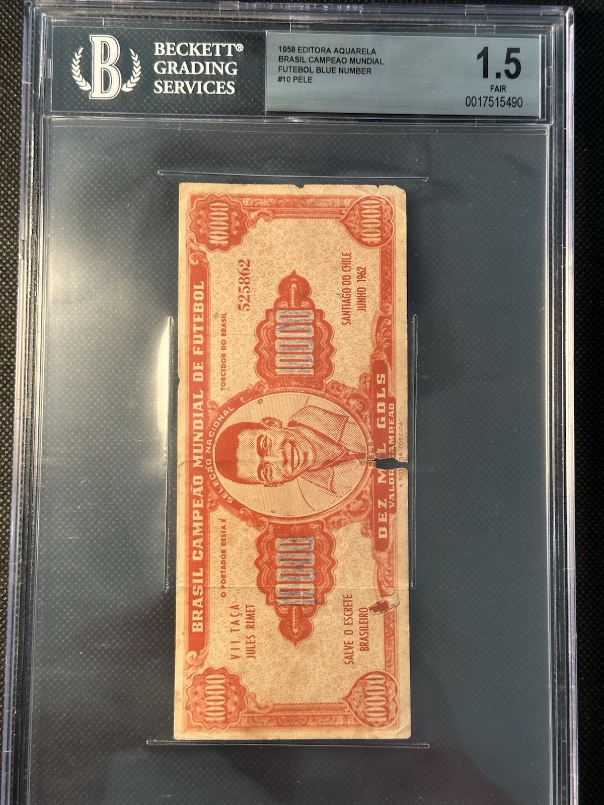 1962 PELE Brasil Campeao Mundial De Futebol 10,000 Beckett POP 1