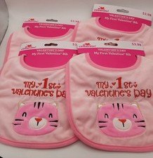 4 NEW My 1st Valentine's Day Pink Bibs Lot Baby Girl Kitty Holiday Gift