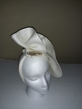 Customized Ivory Headband Hat/ Fascinator with a Gold Plated Leaf Brooch