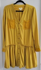 Anthropologie Maeve Marlie Dress Womens 6 Button Front Yellow Gold Boho