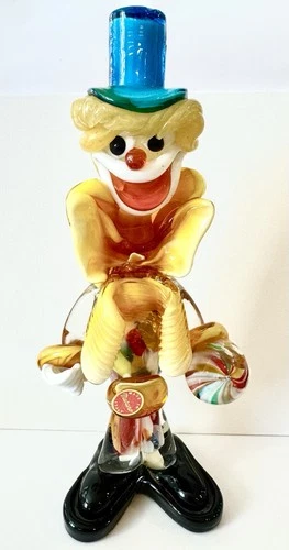 Murano Hand Blown Art Glass Clown Figurine Multicolor Decorative Glossy