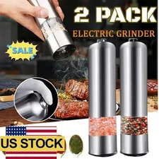 2 Pack Electric Salt Pepper Grinder Mill Shakers Set Adjustable Stainless Steel