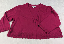 Monsoon Fuchsia Pink Knit Open Cropped Cardigan Womens Large Scalloped Hem