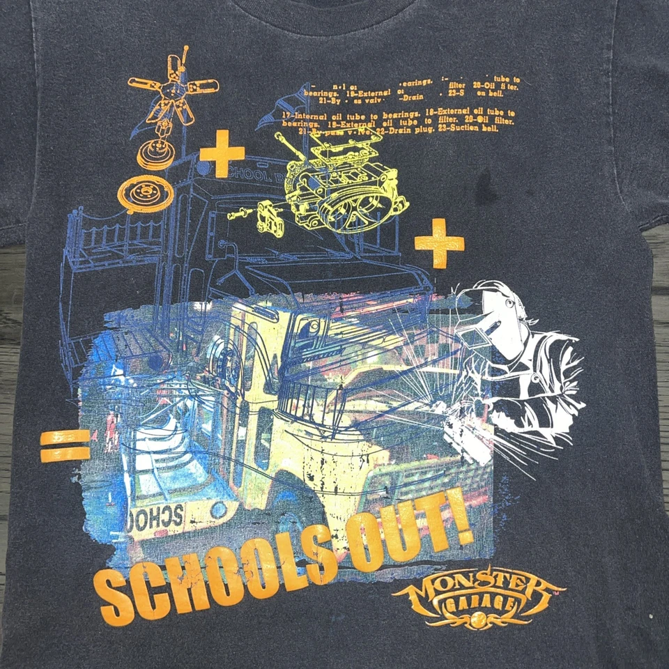 Camiseta Oficial Monster Garage Programa de TV Escuelas Fuera Niños Jóvenes 12-14 Foto 2 de 4