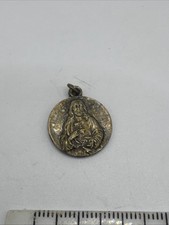 Antique Jesus Sacred Heart Catholic Religious Medal Pendant Virgin Mary