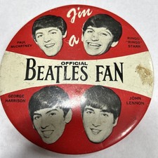 Beatles Vintage I'm A Official Beatles Fan 3" Original 1964 Pinback button Nems