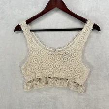Wet Seal Top Womens M White Crochet Lace Crop Tank Boho Festival Y2K Coachella