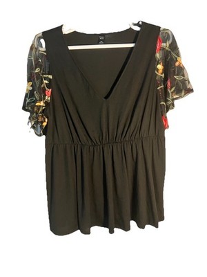 Emory Rose Women s Black Knit Blouse Sheer Embroidered Sleeves size 3XL Boho