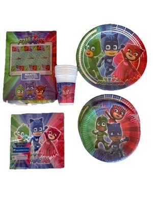 Party Party Set große Teller, kleine, Gläser, Servietten, Tischdecke Pj Masks