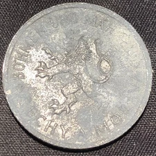 1943 Bohemia & Moravia 1 Koruna WWII Occupation Zinc Coin - F (Fine)