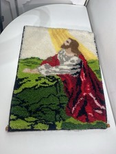 Jesus Praying Latch Hook Rug Wall Hanging Decorative 26x 20'' Religious