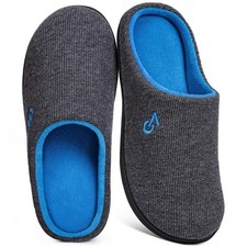 Men's Two-Tone Cozy House Slippers Dark Gray Blue Size 9-10 US