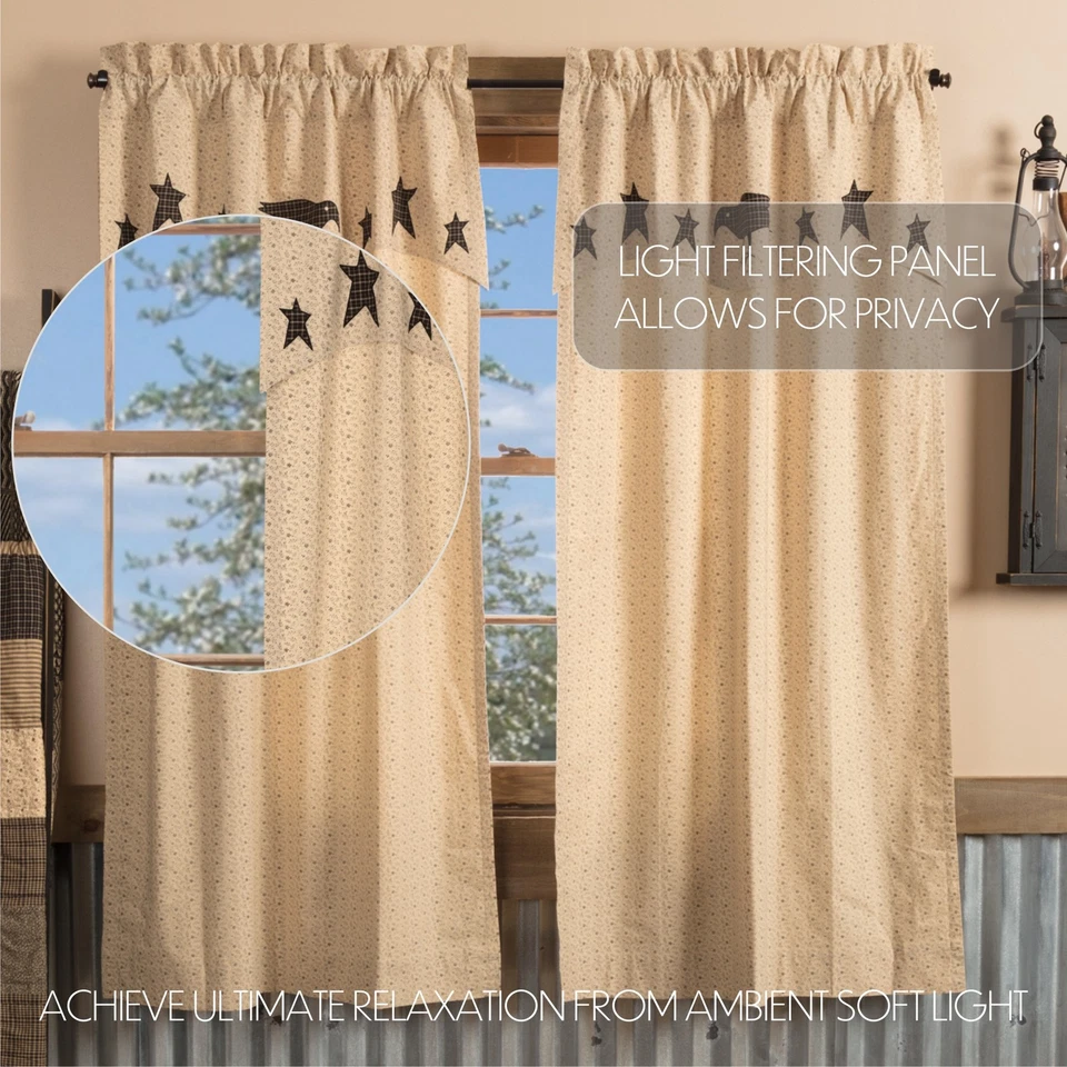 Par de cortinas primitivas de ventana de bolsillo con varilla bronceada panel estrella cuervo 63"x36" marcas VHC Foto 4 de 4