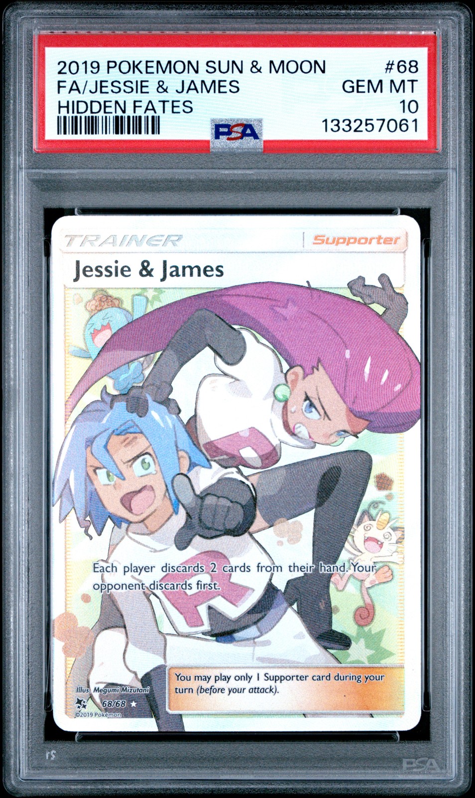 2019 Pokemon Sun & Moon Hidden Fates #68 Jessie & James Full Art PSA 10