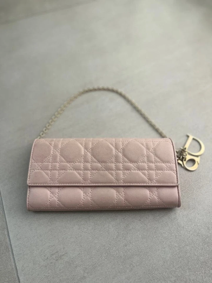 Dior Lady Dior Chain Wallet Pink Leather Crossbody Used Excellent Condition - Image 2 of 4