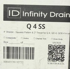 Infinity Drain Q 4 SS Center Drain W/ Squares Pattern,Satin Stainless *NEW*
