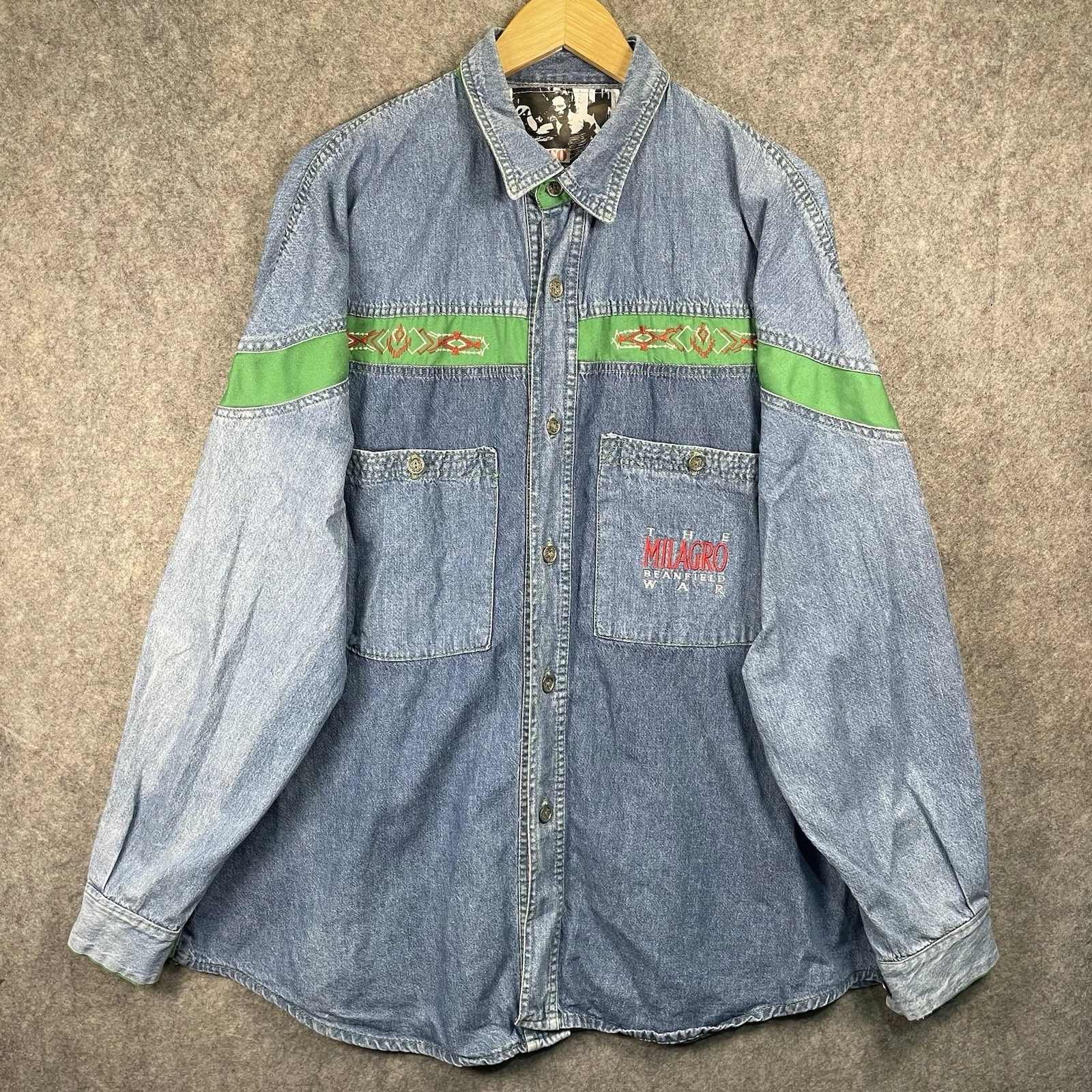 Genco Denim Shirt Mens L Blue Aztec Long Sleeve Milagro War Workwear Overshirt