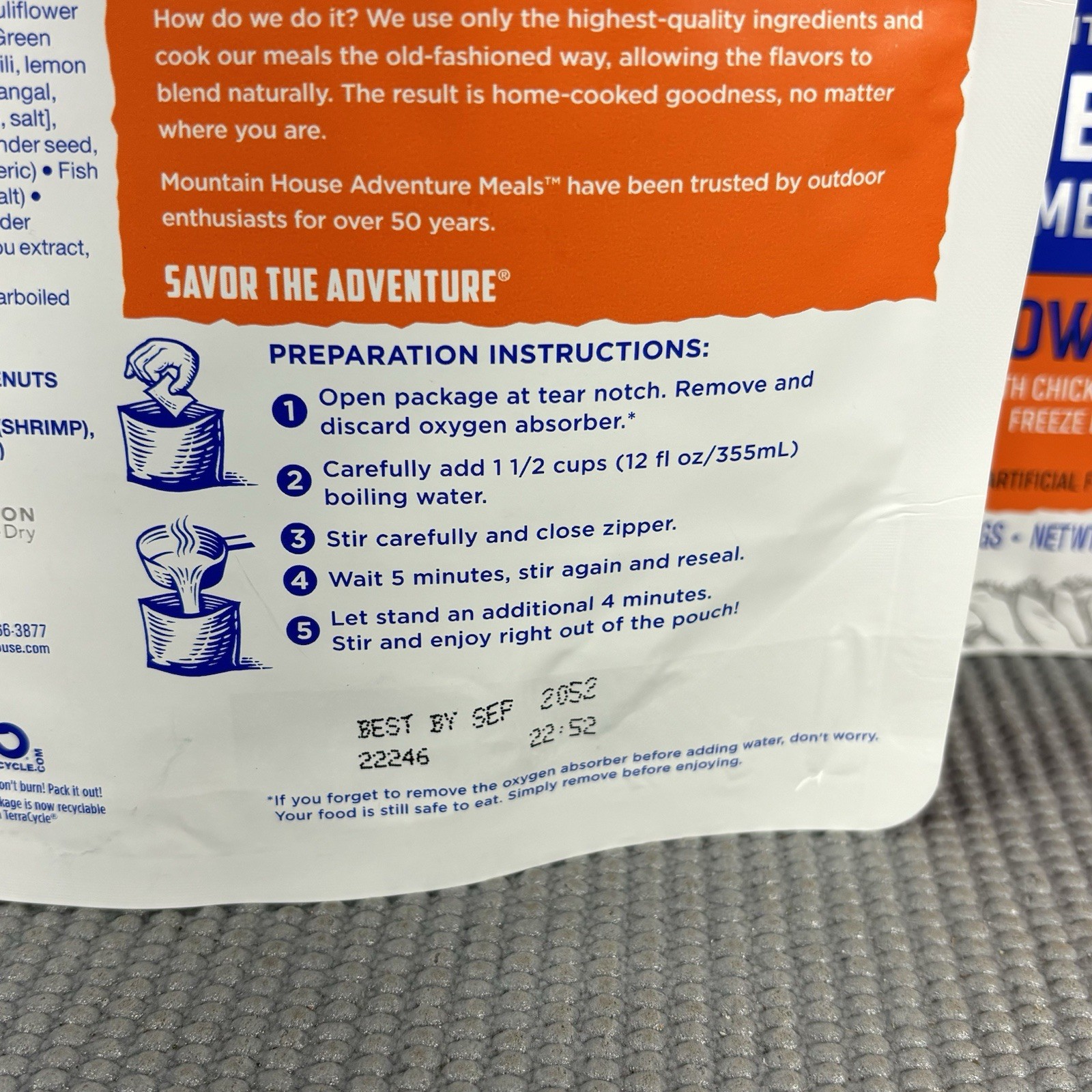 LOT of 3 Mountain House Freeze Dried YELLOW CURRY WITH CHICKEN RICE Camp Meals