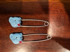 Vintage Baby Diaper Safety Pins Blue Monkey or Bear Lot of 2