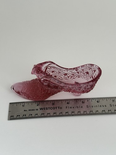 Vintage Fenton Cat Head Daisy & Button Pink Glass Victorian Slipper - Picture 10 of 10