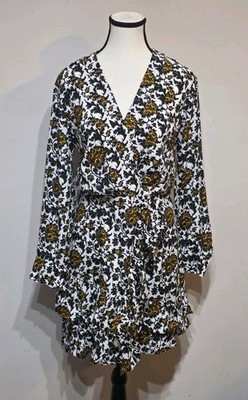 NWT SANDRO Long Sleeve Mini Dress Size 36 Small Ruffle Trim Floral V Neck $395
