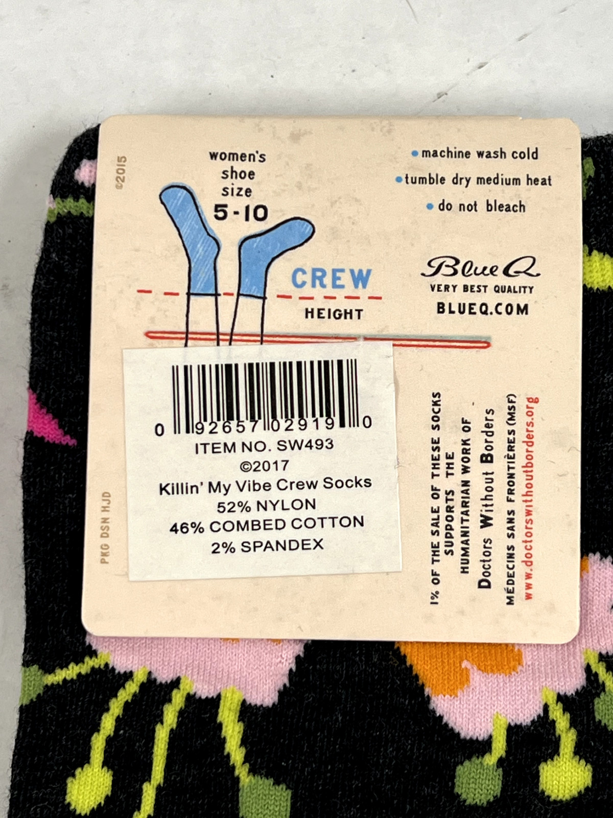 NWT Blue Q Womens Size 5-10 Crew Socks Title Cotton "You're Killing My  Vibe" 