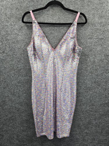 Aidan Mattox Sequin Dress Womens 6 Lined Triangle Top Multicolor Mermaid - Picture 7 of 18