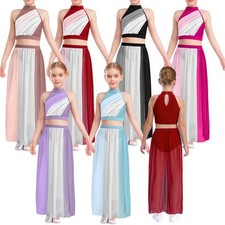 Kids Girls Set Dance Suit 2 Piece Outfit Athletic Ruched Front Color Block Jazz