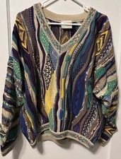 Vintage Coogi Medium Australia Mercerised Cotton Colorful Slouchy V Neck Sweater