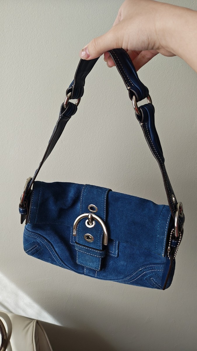 Coach Soho Demi Flap Blue Suede Shoulder Bag - Y2K Vintage RARE
