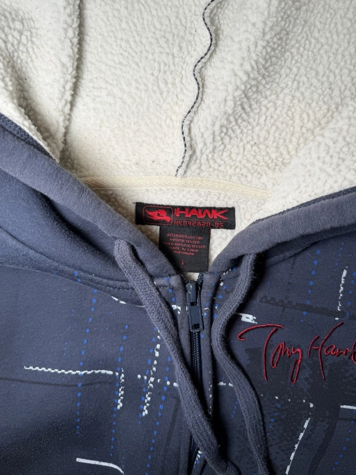 Sudadera con Capucha Grande Y2K 2000s Tony Hawk Cyber Grunge Sherpa Forrada de Vellón con Cremallera Foto 2 de 4