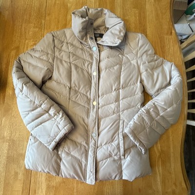 Kenneth Cole Reaction Puffer Down Jacket Women s Sz S Beige Mock Neck E236
