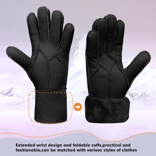 Women Leather Gloves Shearling Sheepskin Winter Warm Gloves Fur Lined - Picture 5 of 5