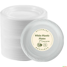 White Plastic Plates 7 Inch 100 Pack Small Reusable Heavy Duty Catering Party