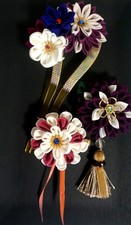 Japanese kimono,KANZASHI hair ornament,Tumami-Zaiku,Three pcs,Handmade,SILK,k-05